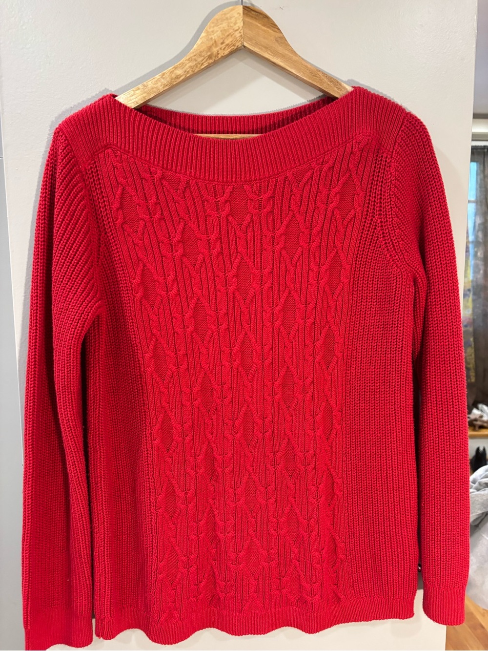 Tommy Hilfiger Red Cable-Knit Scoop Neck Sweater